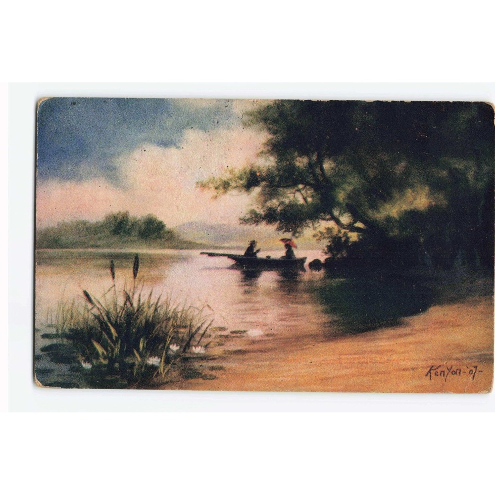 Antique 1907 Kenyon Art Postcard Rowboat Lake Kittanning PA 1913 Postmark